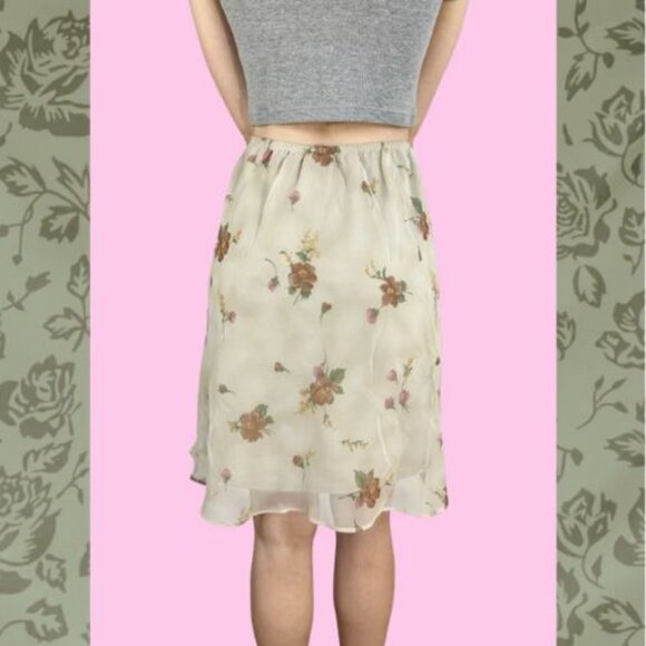 Y2K Cream Floral Fairy Midi Skirt - Authentic Vintage Size Small - Picture 3 of 4